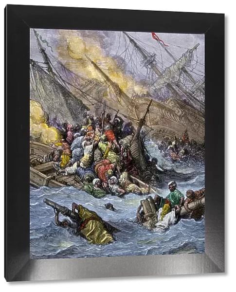 Turkish defeat in the Battle of Lepanto, 1571