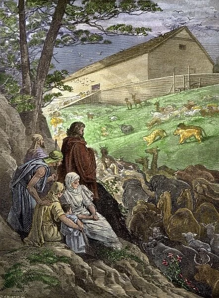 Noahs Ark. Animals entering Noahs ark before the Biblical flood.