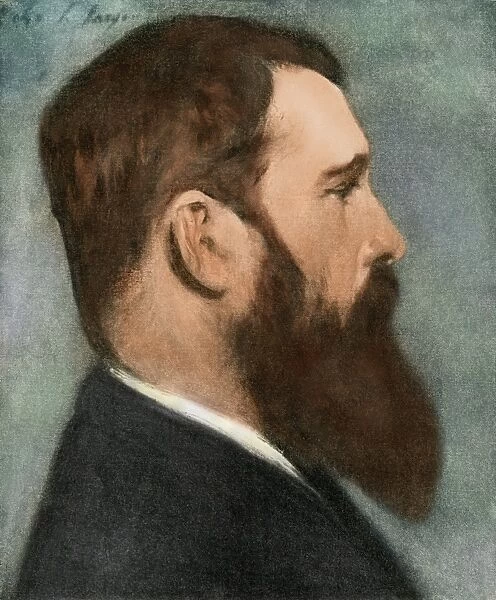 Monet. Portrait of artist Claude Monet.. Digitally colored halftone reproduction