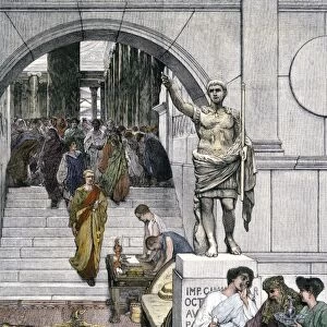 Busy government hall in ancient Rome