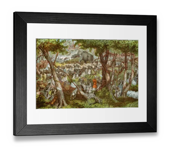 Framed Print : Henry Stanleys expedition dragging a boat around rapids on the Congo river in Framed Print : Henry Stanleys expedition dragging a boat around rapids on the Congo river in