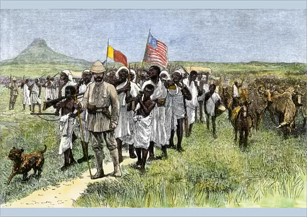 Henry Stanley leading an African expedition, 1870s