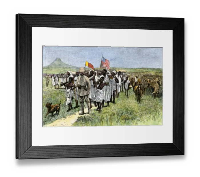 Framed Print : Henry Stanley leading an African expedition, 1870s Framed Print : Henry Stanley leading an African expedition, 1870s