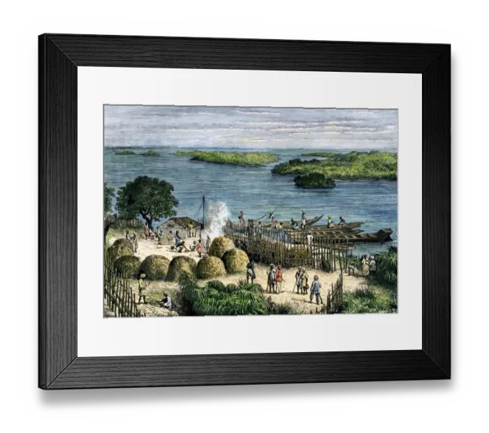 Framed Print : African explorer Henry Stanleys camp on the Congo River Framed Print : African explorer Henry Stanleys camp on the Congo River
