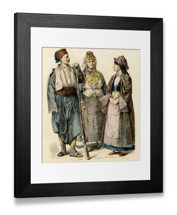 Framed Print : Tunisians and a Greek woman, 1800s Framed Print : Tunisians and a Greek woman, 1800s
