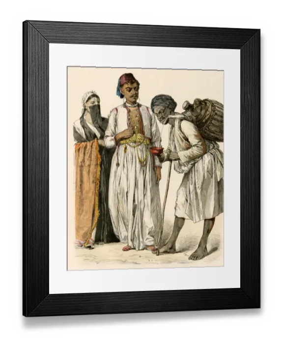Framed Print : Egyptian couple buying a drink from a water-seller in Port-Said Framed Print : Egyptian couple buying a drink from a water-seller in Port-Said