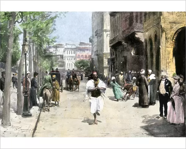 Busy Cairo street in the late 1800s
