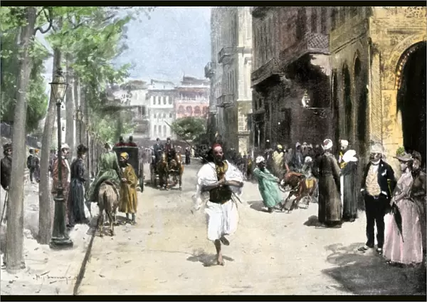 Busy Cairo street in the late 1800s
