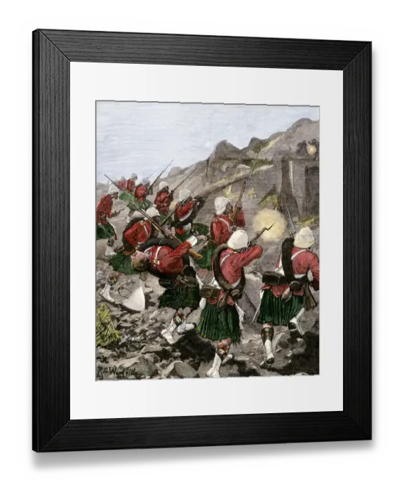 Framed Print : British 92nd Highlanders skirmish with Boers in the Transvaal War Framed Print : British 92nd Highlanders skirmish with Boers in the Transvaal War