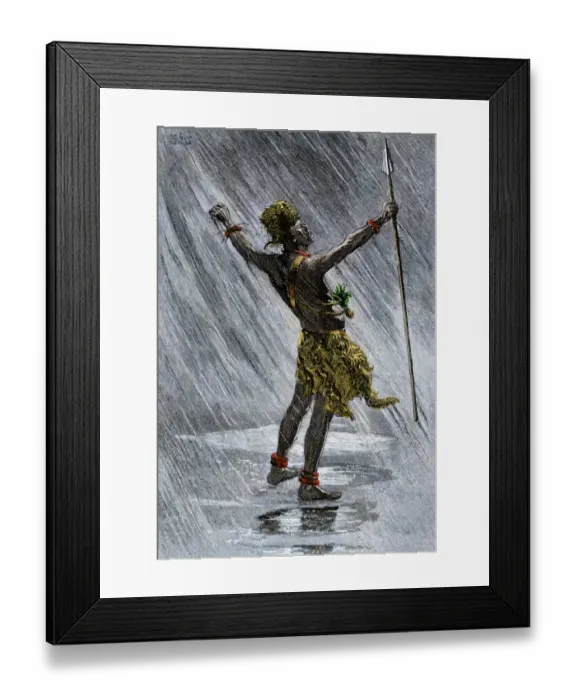 Framed Print : African native shaman invoking rain in the valley of the Congo Framed Print : African native shaman invoking rain in the valley of the Congo