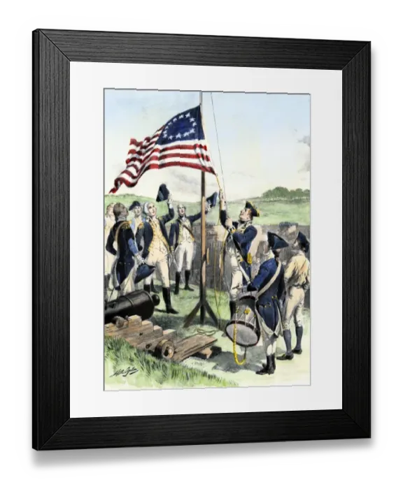 Framed Print : American soldiers hoisting the new 13-star U Framed Print : American soldiers hoisting the new 13-star U