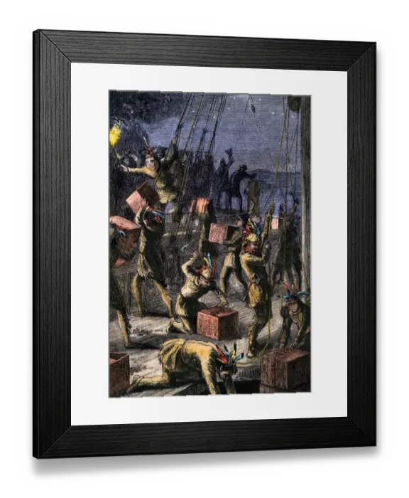 Framed Print : Patriots dressed as Indians destroying tea in Boston harbor Framed Print : Patriots dressed as Indians destroying tea in Boston harbor