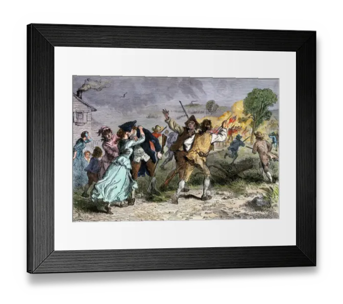 Framed Print : Battle of Concord joined by minutemen and redcoats, 1775 Framed Print : Battle of Concord joined by minutemen and redcoats, 1775