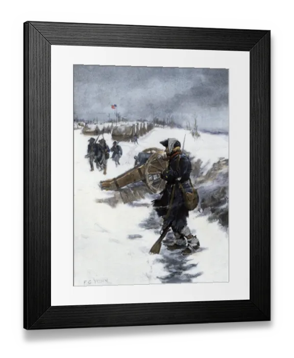 Framed Print : Valley Forge soldier on picket duty in the snow Framed Print : Valley Forge soldier on picket duty in the snow