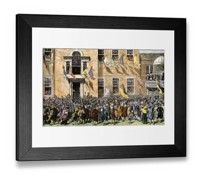 Framed Print : Reading the Declaration of Independence to cheering colonists in Philadelphia Framed Print : Reading the Declaration of Independence to cheering colonists in Philadelphia