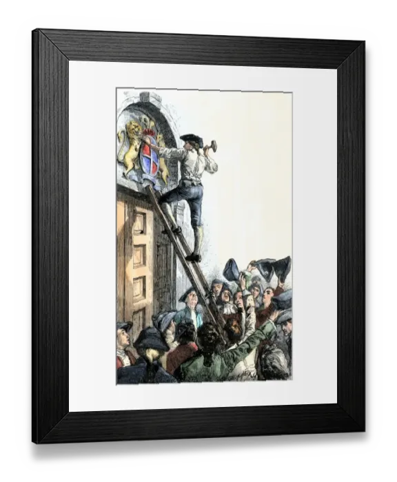 Framed Print : Colonists tearing down the kings arms from Independence Hall Framed Print : Colonists tearing down the kings arms from Independence Hall