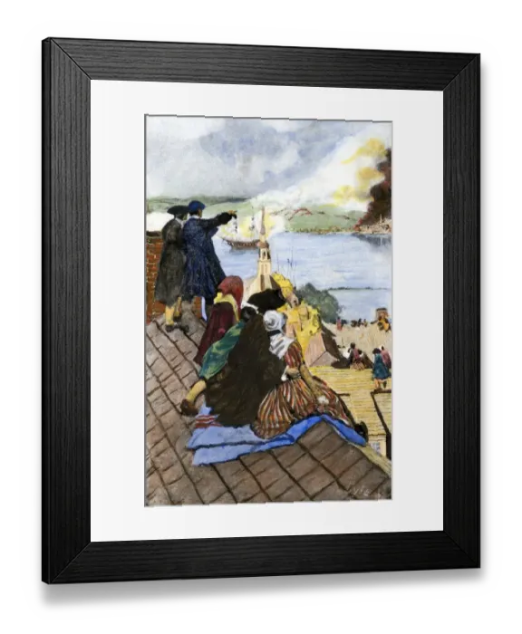 Framed Print : Battle of Bunker Hill viewed by Boston citizens on rooftops Framed Print : Battle of Bunker Hill viewed by Boston citizens on rooftops