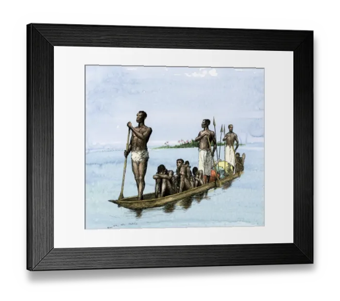 Framed Print : Africans taken by canoe to be sold as slaves