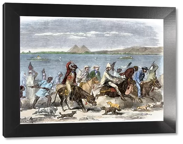Donkey-riders on their way to see the pyramids, 1800s