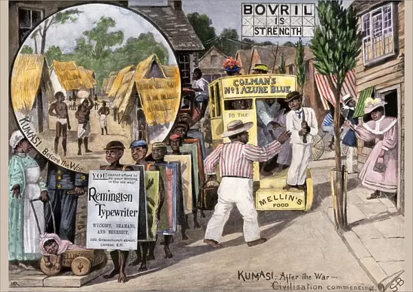 Before and after views of Kumasi, Ghana, as a British protectorate, 1890s