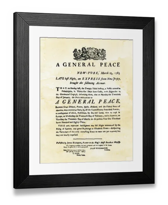 Framed Print : Announcement of peace treaty ending the Revolutionary War Framed Print : Announcement of peace treaty ending the Revolutionary War
