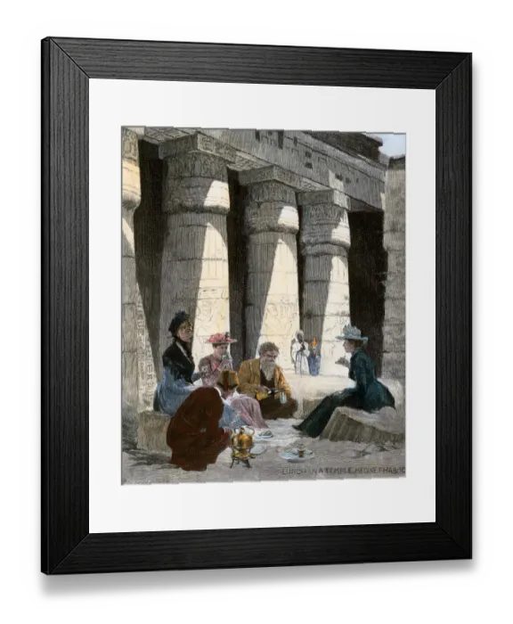 Framed Print : Lunch for visitors to an ancient Egyptian temple, 1800s Framed Print : Lunch for visitors to an ancient Egyptian temple, 1800s