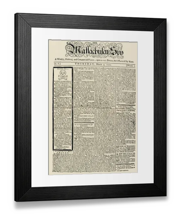 Framed Print : The Massachusetts Spy newspaper Framed Print : The Massachusetts Spy newspaper