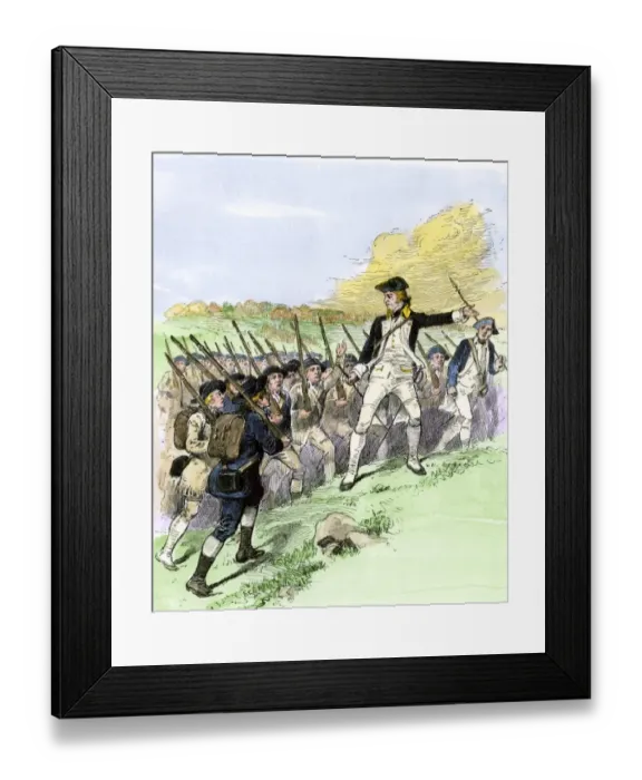 Framed Print : General John Stark leading his New Hampshire militiamen at the Battle of Framed Print : General John Stark leading his New Hampshire militiamen at the Battle of