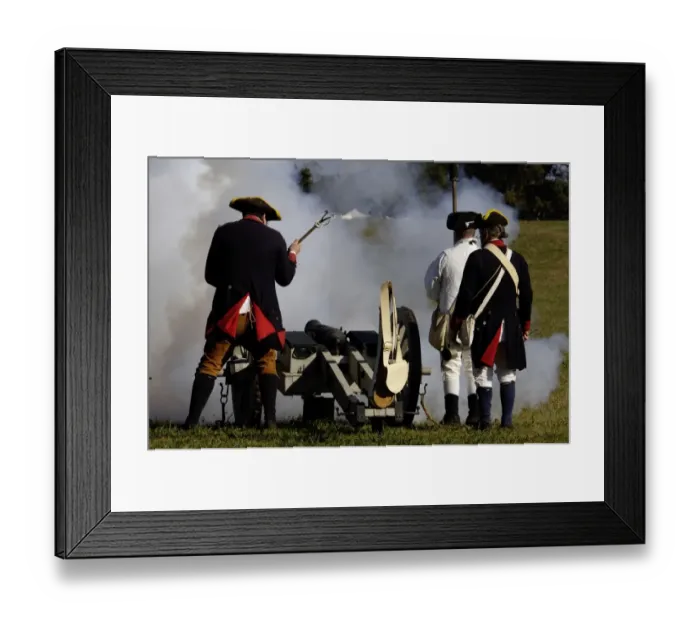 Framed Print : Artillery demonstration, Revolutionary War reenactment at Yorktown battlefield Framed Print : Artillery demonstration, Revolutionary War reenactment at Yorktown battlefield