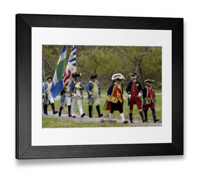 Framed Print : Rochambeau and French army reenactors march to the surrender ceremony Framed Print : Rochambeau and French army reenactors march to the surrender ceremony