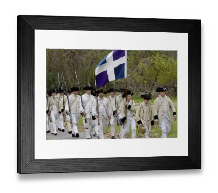 Framed Print : French army reenactors march to the surrender ceremony at Yorktown Battlefield