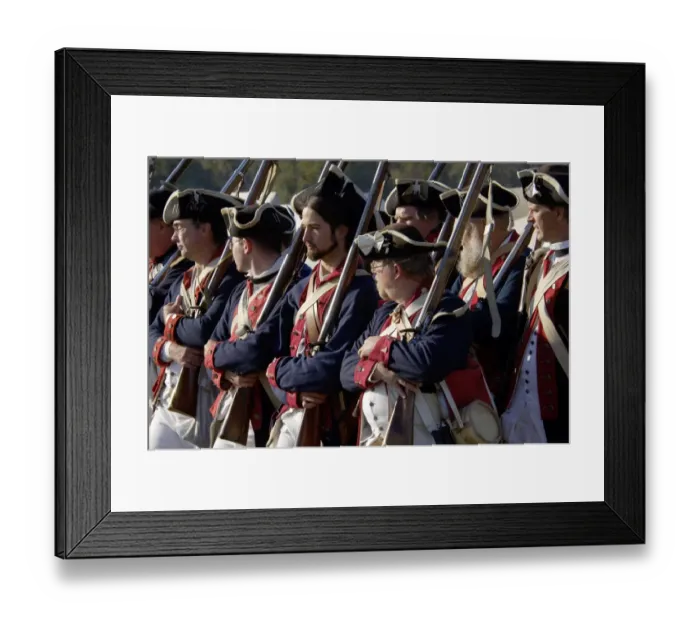 Framed Print : Continental Army soldiers reenact a march at Yorktown battlefield Framed Print : Continental Army soldiers reenact a march at Yorktown battlefield