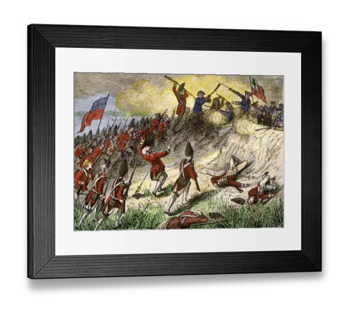 Framed Print : British assault on the American position atop Breeds Hill