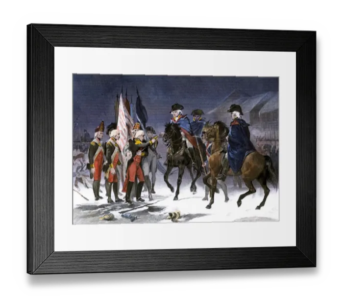 Framed Print : Wounded Hessian Colonel Rahl surrenders Trenton to George Washington Framed Print : Wounded Hessian Colonel Rahl surrenders Trenton to George Washington