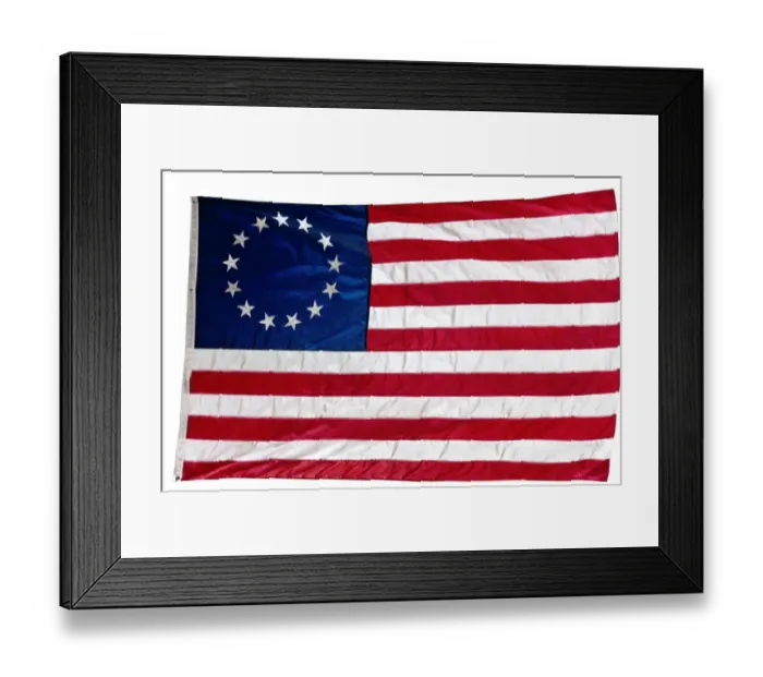 Framed Print : Thirteen-star flag of the new United States at hanging at the Monmouth