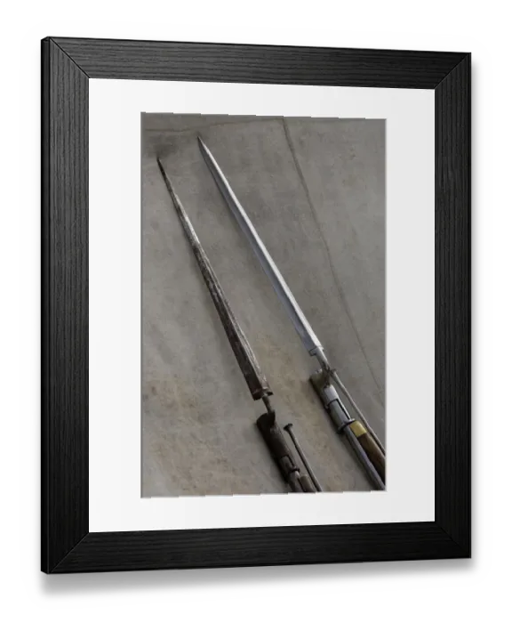Framed Print : Bayonets at a reenactment on the Yorktown battlefield
