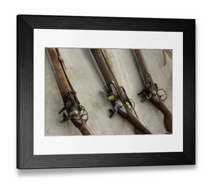 Framed Print : Flintlock muskets at a reenactment on the Yorktown battlefield