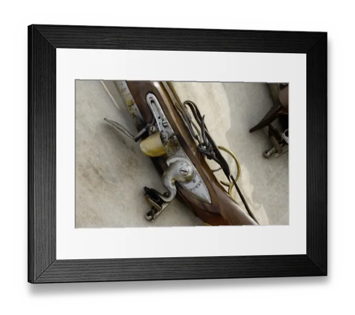 Framed Print : Flintlock musket at a reenactment on the Yorktown battlefield Framed Print : Flintlock musket at a reenactment on the Yorktown battlefield