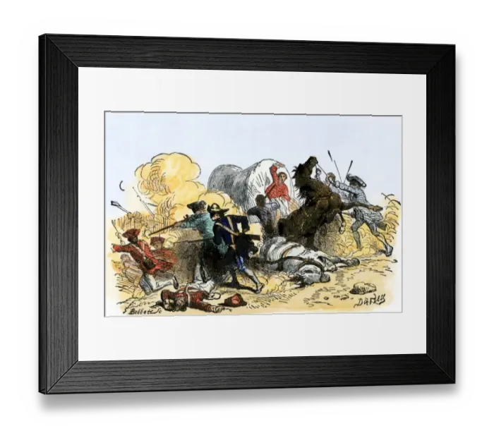 Framed Print : Colonial Regulators capturing a British supply wagon of gunpowder in North Framed Print : Colonial Regulators capturing a British supply wagon of gunpowder in North