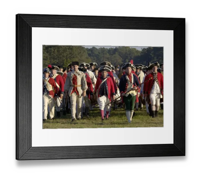 Framed Print : British troops marching in a reenactment on the Yorktown battlefield Framed Print : British troops marching in a reenactment on the Yorktown battlefield