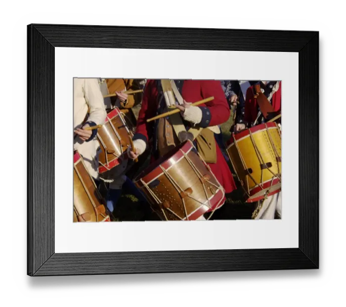 Framed Print : British drummers marching in a reenactment on the Yorktown battlefield Framed Print : British drummers marching in a reenactment on the Yorktown battlefield