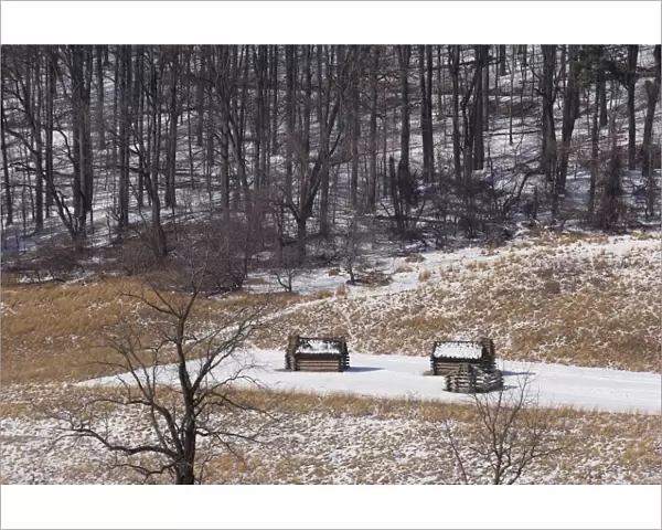 Valley Forge cabins in the snow