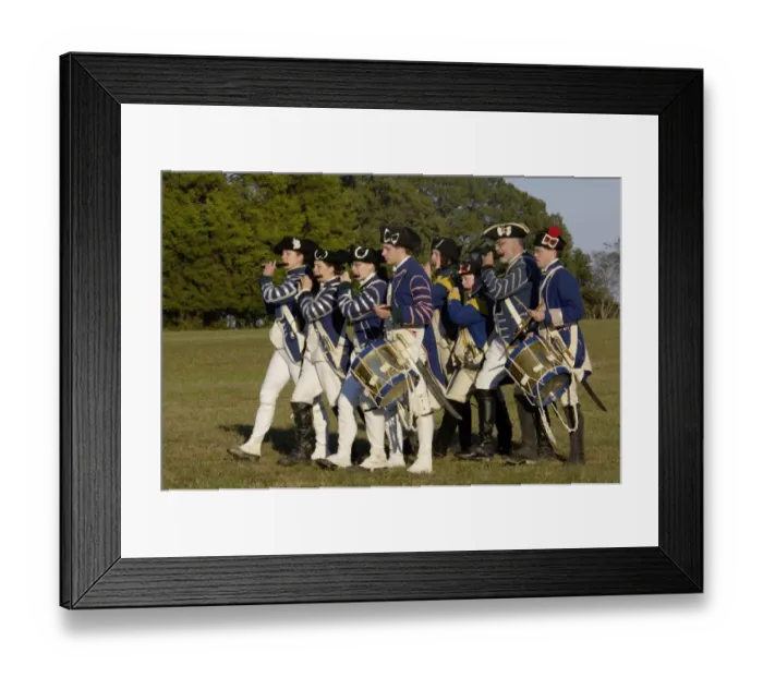 Framed Print : Loyalist colonials marching in a reenactment on the Yorktown battlefield Framed Print : Loyalist colonials marching in a reenactment on the Yorktown battlefield