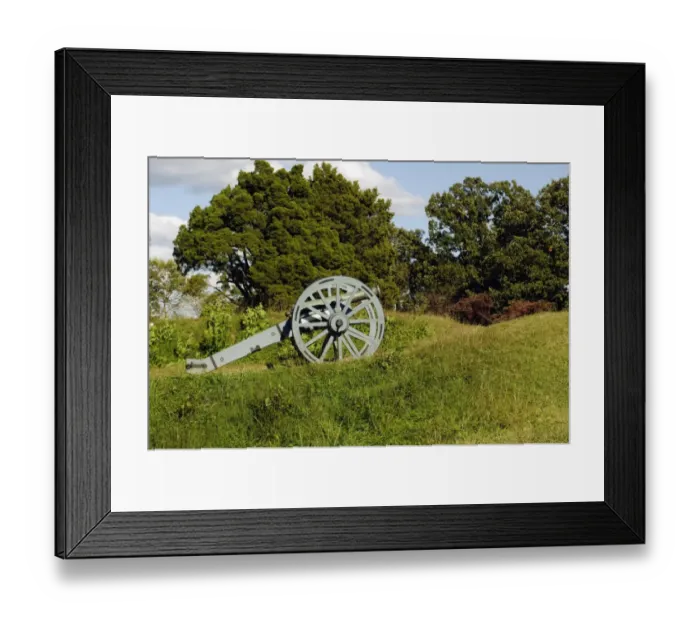 Framed Print : Revolutionary War cannon atop a redoubt at Yorktown battlefield