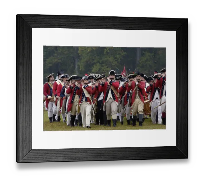 Framed Print : British fife and drum corps takes the field in a reenactment of the surrender Framed Print : British fife and drum corps takes the field in a reenactment of the surrender
