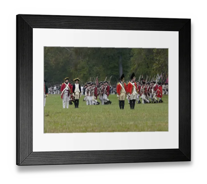 Framed Print : British army on the field in a reenactment of the surrender at Yorktown