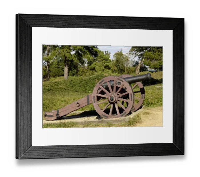 Framed Print : Revolutionary War cannon atop a redoubt at Yorktown battlefield
