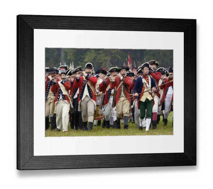 Framed Print : British fife and drum corps takes the field in a reenactment of the surrender Framed Print : British fife and drum corps takes the field in a reenactment of the surrender