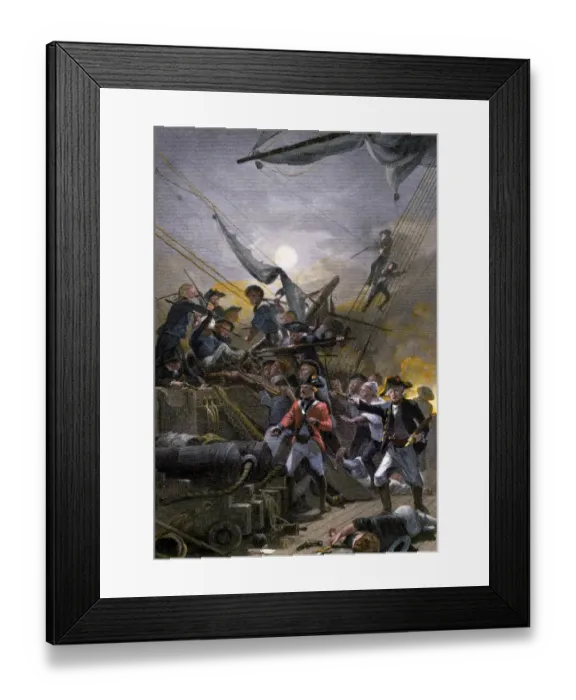 Framed Print : John Paul Joness crew capuring the British Serapis, 1779