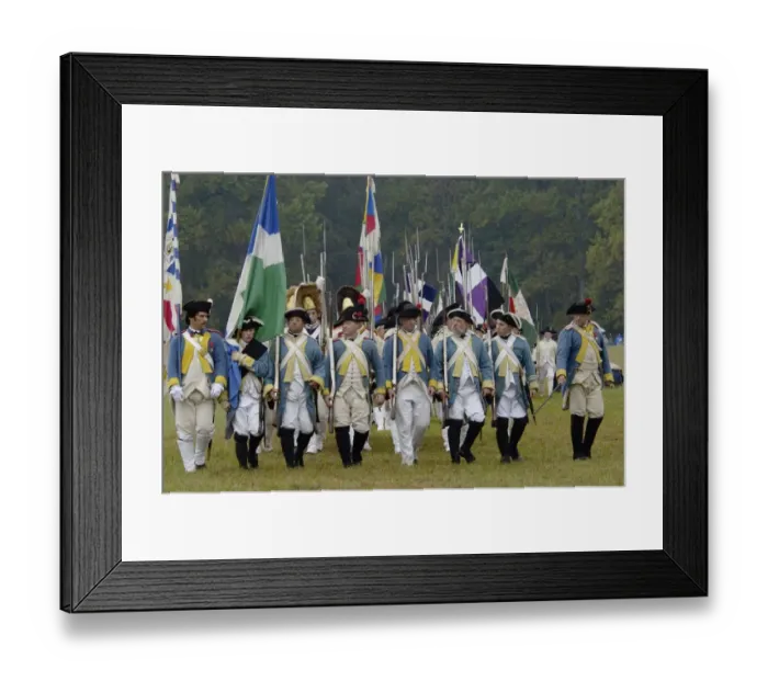 Framed Print : French troops take the field in a reenactment of the surrender at Yorktown Framed Print : French troops take the field in a reenactment of the surrender at Yorktown